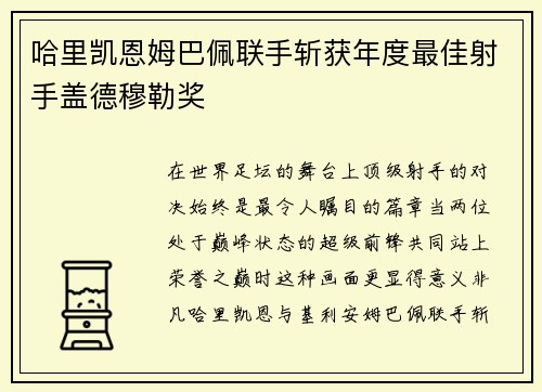 哈里凯恩姆巴佩联手斩获年度最佳射手盖德穆勒奖 哈里凯恩姆巴佩联手斩获年度最佳射手盖德穆勒奖